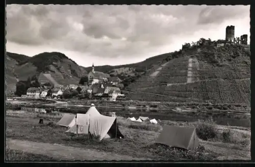 AK Beilstein an der Mosel, Campingplatz, Burgruine, Ortsansicht
