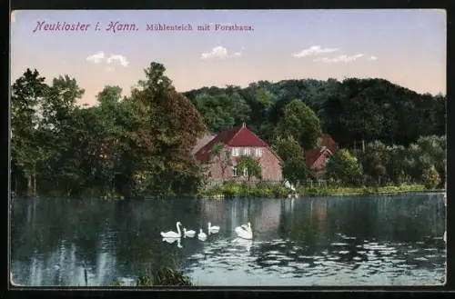 AK Neukloster i. Hann., Mühlenteich, Forsthaus