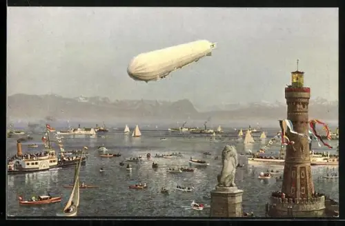 AK Fahrt der Reichstagsmitglieder in einem Zeppelin über dem Bodensee