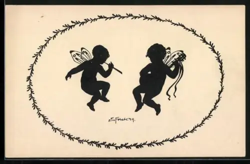 Künstler-AK Elsbeth Forck: Amoretten, Schattenbild