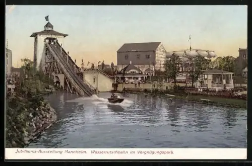 AK Mannheim, Internat. Kunst- u. Gartenbau-Ausstellung 1907, Wasserrutschbahn im Vergnügungspark