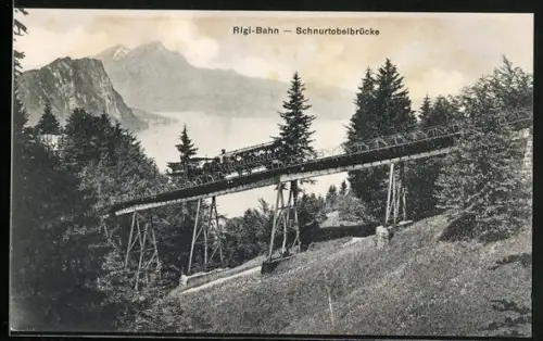 AK Rigi-Bahn passiert die Schnurtobelbrücke, Bergbahn