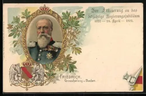 Lithographie Friedrich, Grossherzog von Baden zum 50. Thronjubiläum