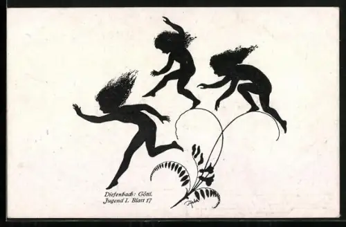 Künstler-AK Diefenbach: Göttl. Jugend I. Blatt 17, Kinder auf Pflanze