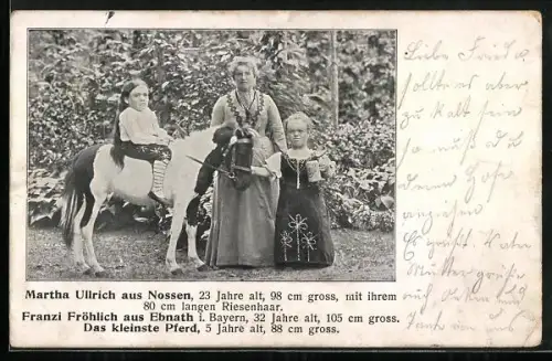 AK Liliputaner, Martha Ullrich aus Nossen, Franzi Fröhlich aus Ebnath i. Bayern, Das kleinste Pferd