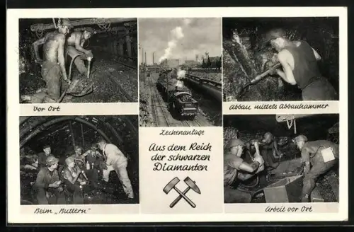 AK Bergarbeiter in der Mine, beim Buttern, aus dem Reich der schwarzen Diamanten