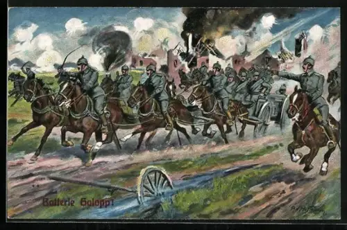 Künstler-AK Ad. Hoffmann: Batterie Galopp!, Artillerie zieht in den Kampf