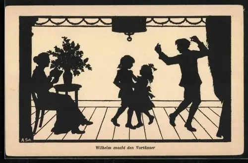 Künstler-AK Anna Schirmer: Familie Pfäffling, Silhouetten Serie 170 Nr. 1988