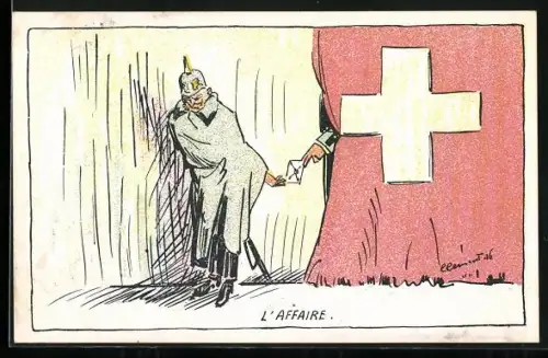 AK L`Affaire, Verhöhnung Kaiser Wilhelm II., Schweiz