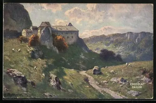 Künstler-AK August Splitgerber: Haus in den Schweizer Bergen