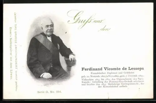 AK Ferdinand Vicomte de Lesseps, französischer Dipolomat und Gelehrter