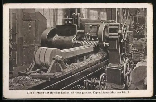 AK Hannover-Linden, Hanomag, Werdegang einer Lokomotivtreibstange, Fräsen der Hochkantflächen