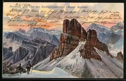 Künstler-AK sign. Treiber, H.: Nuvolau alto von der Sachsendankhütte (Monte Averau)