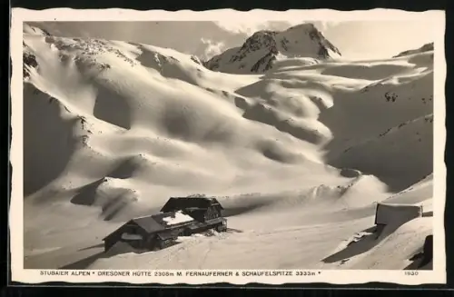 AK Dresdener Hütte, Ansicht mit Fernauferner und Schaufelspitze