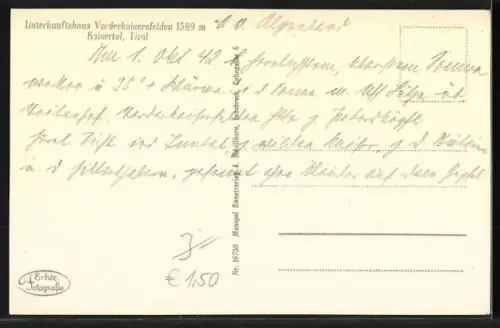 AK Vorderkaisersfeldern, Unterkunftshaus im Kaisertal mit Gipfelpanorama