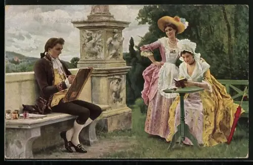 Künstler-AK Maler malt zwei anmutige Modelle