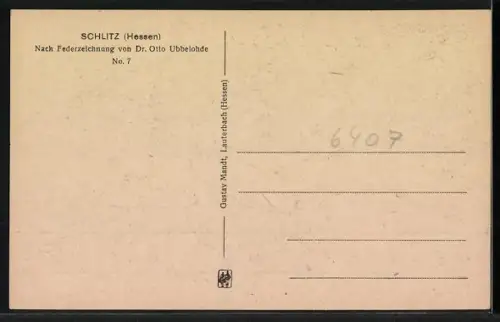 Künstler-AK Otto Ubbelohde: Schlitz / Hessen, Panoramablick auf den Ort