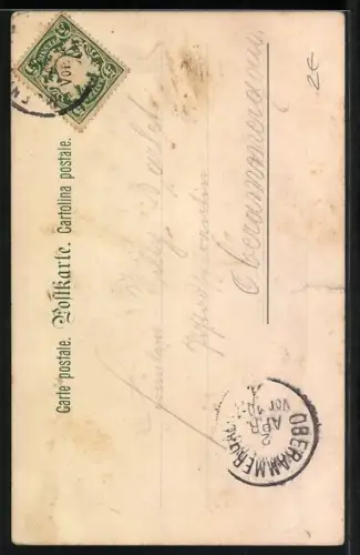 Künstler-AK E. Döcker: Bäuerin kient vor altem Wanderer, Edelweiss