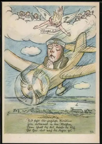 AK Pilot im Flugzeug betet beim Sturzflug, Fliegerlatein