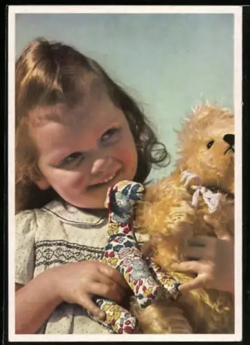 AK Mädchen mit Teddy und Plüschpferd