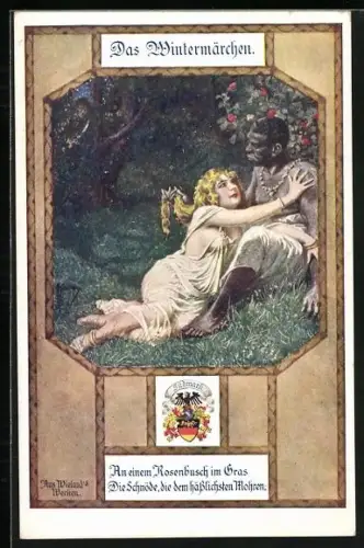 Künstler-AK Franz Kuderna: Das Wintermärchen, An einem Rosenbusch im Gras, die Schnöde die dem hässlichsten Mohren