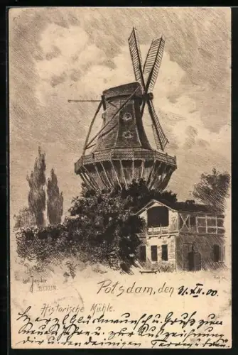 Künstler-AK Carl Jander: Potsdam, Historische Mühle mit Lagerhaus