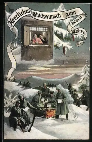 AK Kriegsweihnachten, Soldaten feiern Weihnachten, Frauen sind traurig