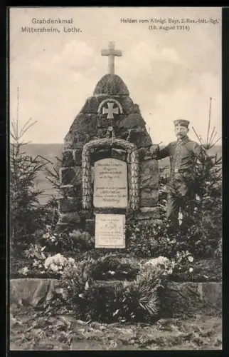 AK Mittersheim, Grabdenkmal d. Helden d. Königl. Bayr. 2. Res. Inf. Rgt. 18.8.1914