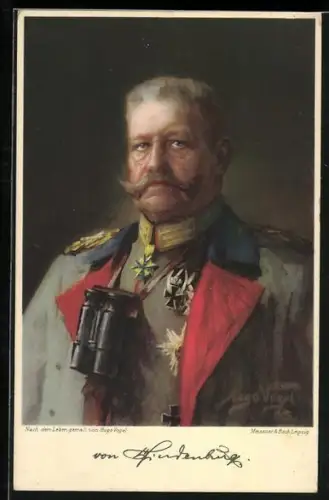 Künstler-AK Portrait Paul von Hindenburg mit Fernglas