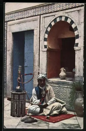 AK Tanger, Araber mit Wasserpfeife auf der Strasse, arabische Volkstypen