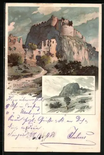 Künstler-Lithographie Karl Mutter: Hohentwiel, zwei Motive
