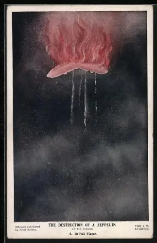 AK The Destruction of a Zeppelin, In Full Flame, brennender Zeppelin