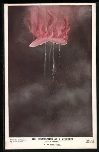 AK The Destruction of a Zeppelin, In Full Flame, brennender Zeppelin