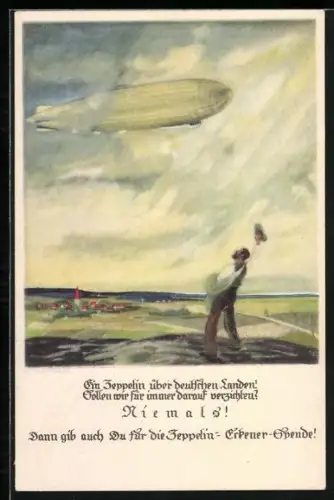 Künstler-AK Zeppelin über deutschen Landen, Zeppelin-Eckener-Spende