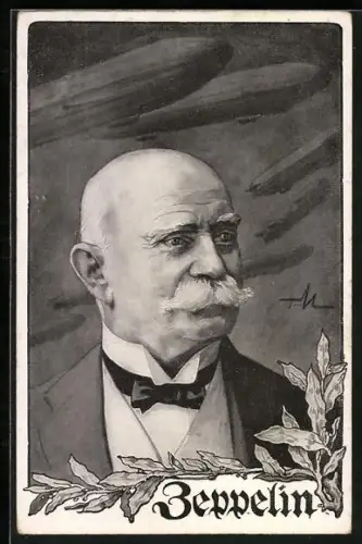 Künstler-AK Zeppelin, Portrait des Luftfahrtpioniers