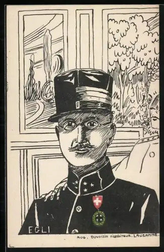 AK schweizer Heerführer Egli mit Mütze und Orden