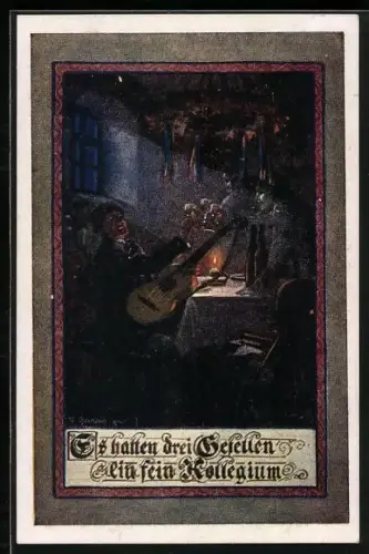 Künstler-AK F. Gareis: Es hatten drei Gesellen ein fein Kollegium...