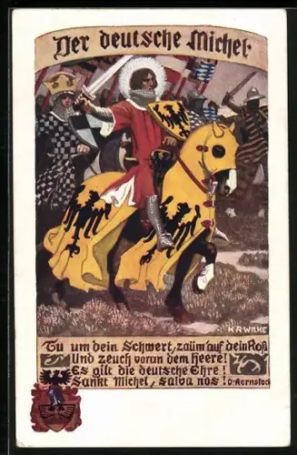 Künstler-AK Karl Alex Wilke: Der deutsche Michel, Ritter zu Pferde