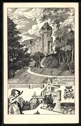 Künstler-AK Ulf Seidl: Wödling, Feste Liechtenstein