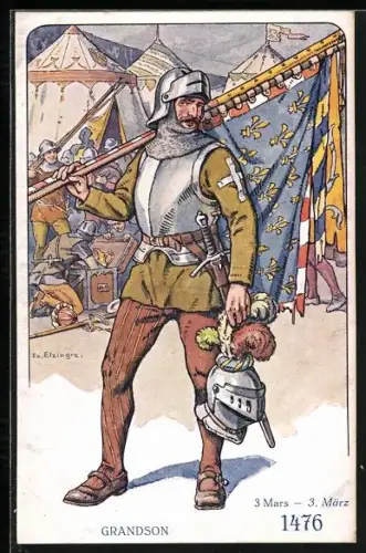 Künstler-AK Schweizer Soldat im Laufe der Jahrhunderte, Grandson 1476