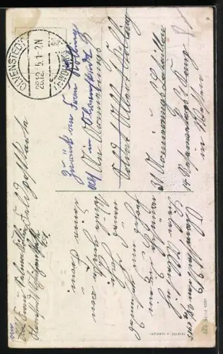 AK Neujahrsgrüsse, Flugzeug über der verschneiten Stadt