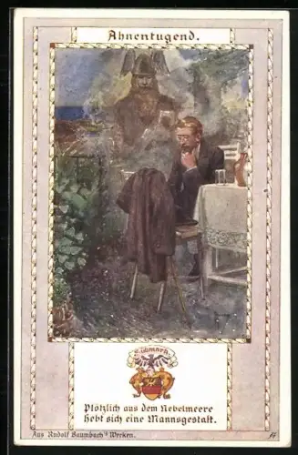 Künstler-AK Franz Kuderna: Ahnentugend, Plötzlich aus dem Nebelmeere...