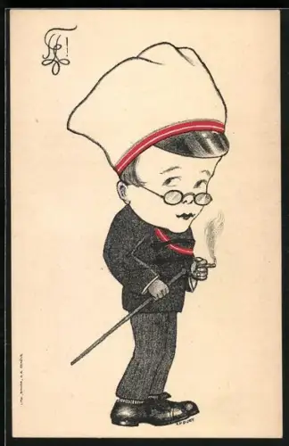 AK Student mit grosser Mütze und Zigarette, Centenaire de la Section Genevoise de Zofingue