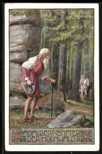 Künstler-AK Ernst Kutzer: der Hochwald, Adalbert Stifter, alter Mann mit weissen Haaren