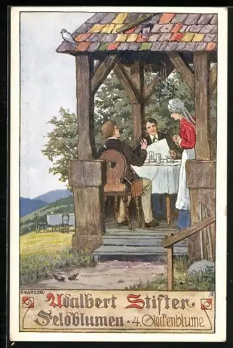 Künstler-AK Ernst Kutzer: Adalbert Stifter Karte Nr. 24, Feldblumen, 4. Glockenblume