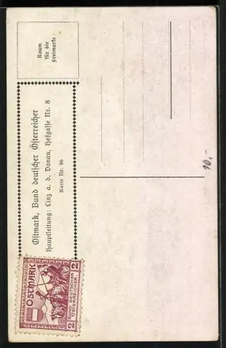 Künstler-AK Rud. Dutz: Wanderer blickt aus der Ferne auf sein Heimatdorf