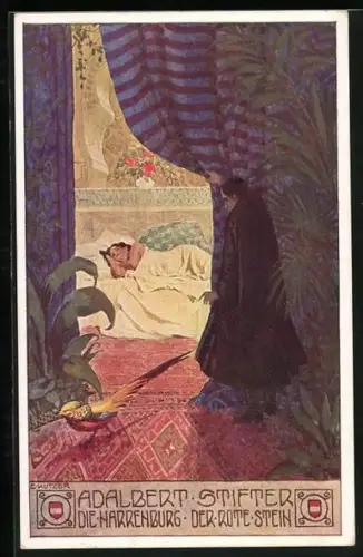 Künstler-AK Ernst Kutzer: Adalbert Stifter Karte Nr. 93, Die Narrenburg, Der rote Stein