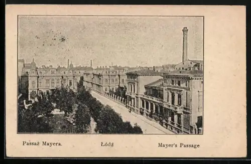 AK Lodz, Mayer`s Passage aus der Vogelschau