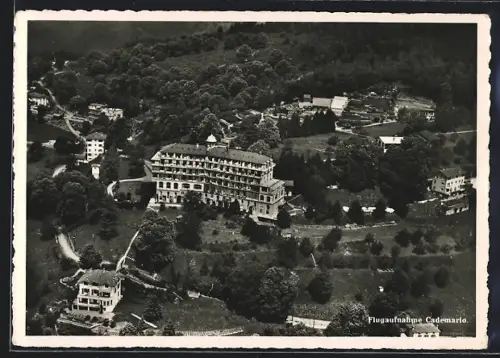 AK Cademario, Panorama mit Hotel, Fliegeraufnahme