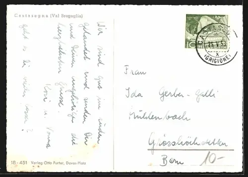 AK Castasegna /Val Bregaglia, Panorama mit Bäumen